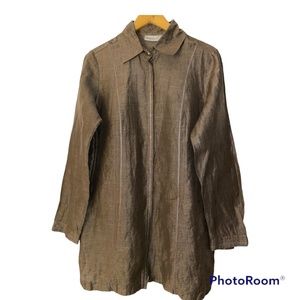 FARINAZ TAGHAVI Bronze Linen Rayon Tunic Topper Button Down 14